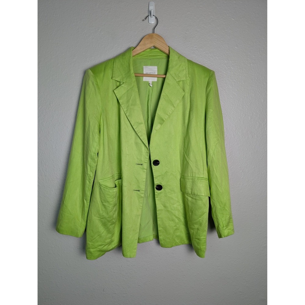 AVEC LES FILLES Blazer Womens L Green Linen Lyocell Rayon Polyester Twill Lined
